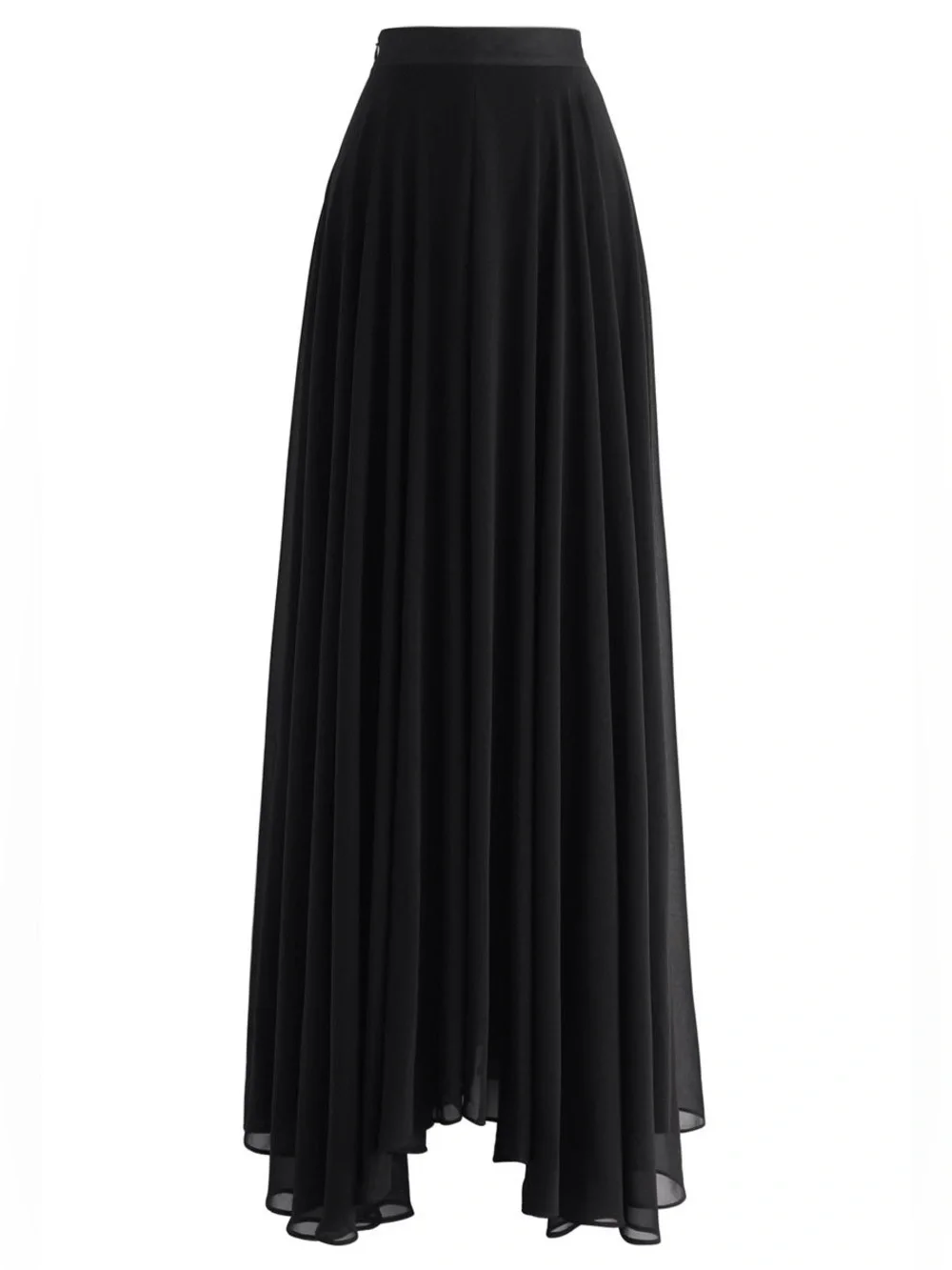 Chicwish Flowy Sheer Lined Full Whimsigoth Classic Full Length Black Maxi Skirt
